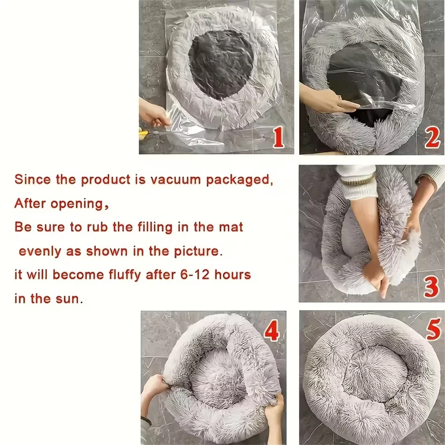 Soft Pet Cat Bed Pad Plush Warm Faux Fur dog Calm Bed Donut Round Bed Comfortable Sleeping Washable for Small Medium Dog and Cat thumbnail 5