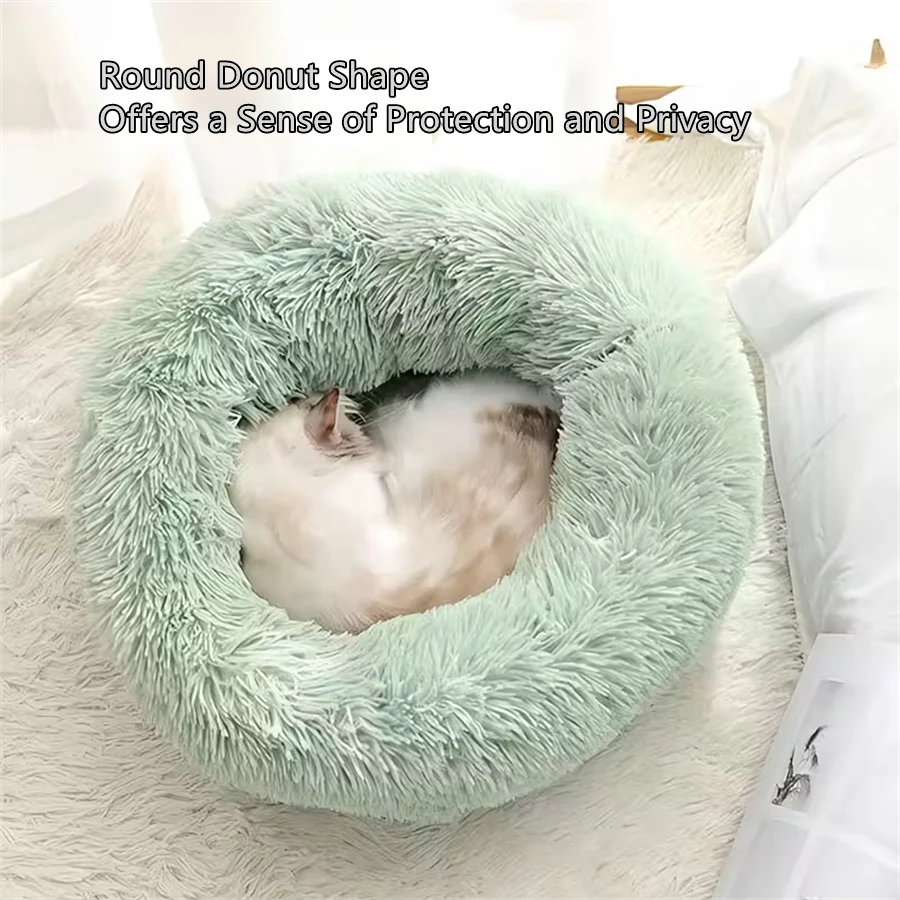 Soft Pet Cat Bed Pad Plush Warm Faux Fur dog Calm Bed Donut Round Bed Comfortable Sleeping Washable for Small Medium Dog and Cat thumbnail 4