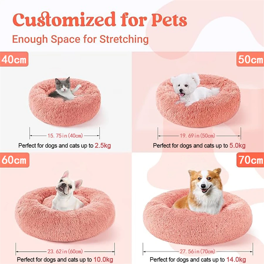Soft Pet Cat Bed Pad Plush Warm Faux Fur dog Calm Bed Donut Round Bed Comfortable Sleeping Washable for Small Medium Dog and Cat thumbnail 6