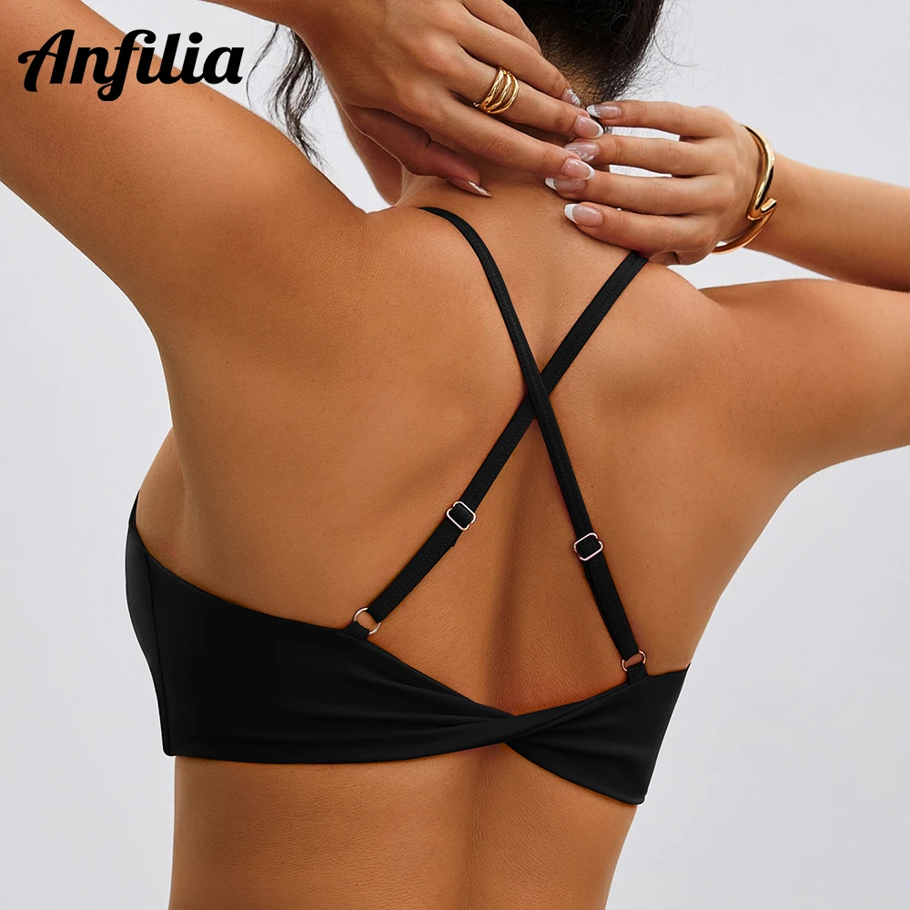 Anfilia Women's Sports Bra Deep V Neck Sports Bra Criss Cross Backless,Outdoor Workout Leisure Bra Running Fitness Pilates