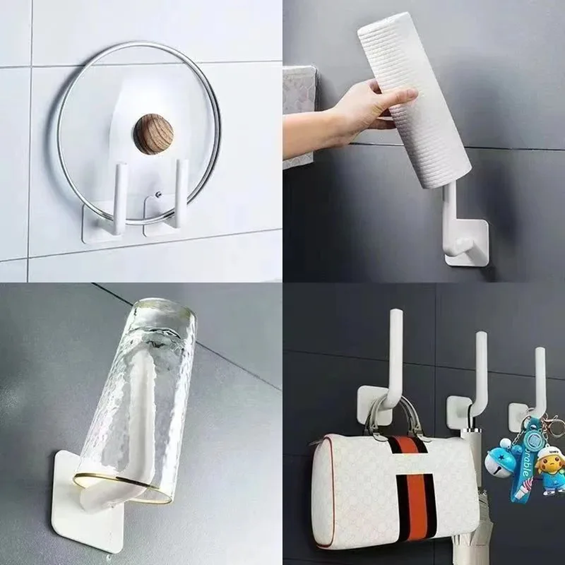 2Pcs No Hole Multifunctional Hooks Lazy Rag Hangers Kitchen Wall Mounted Paper Towel Organiser thumbnail 2