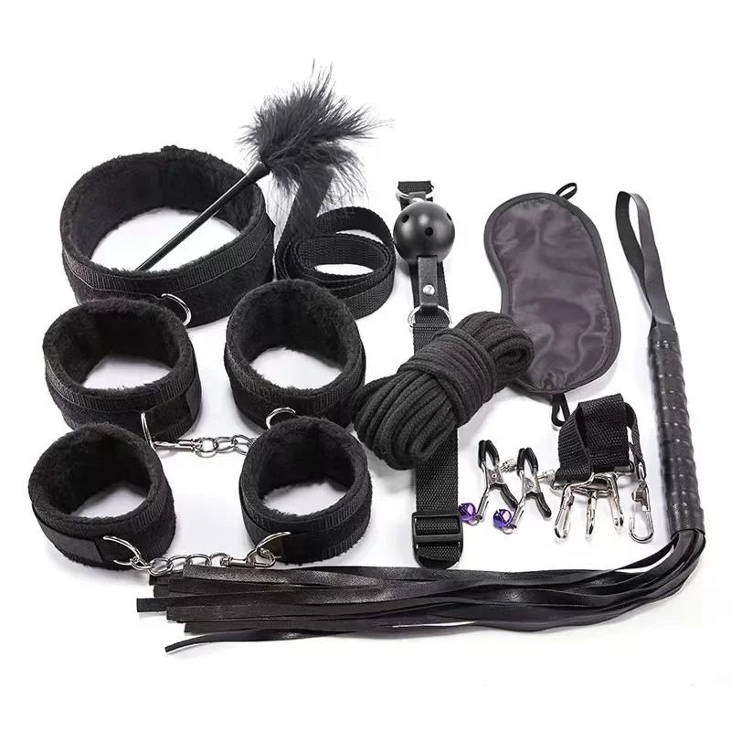 Erotic SM BDSM bondage set leather plush sex toy bondage set handcuffs feather eye mask flirting couple sex adult game thumbnail 2
