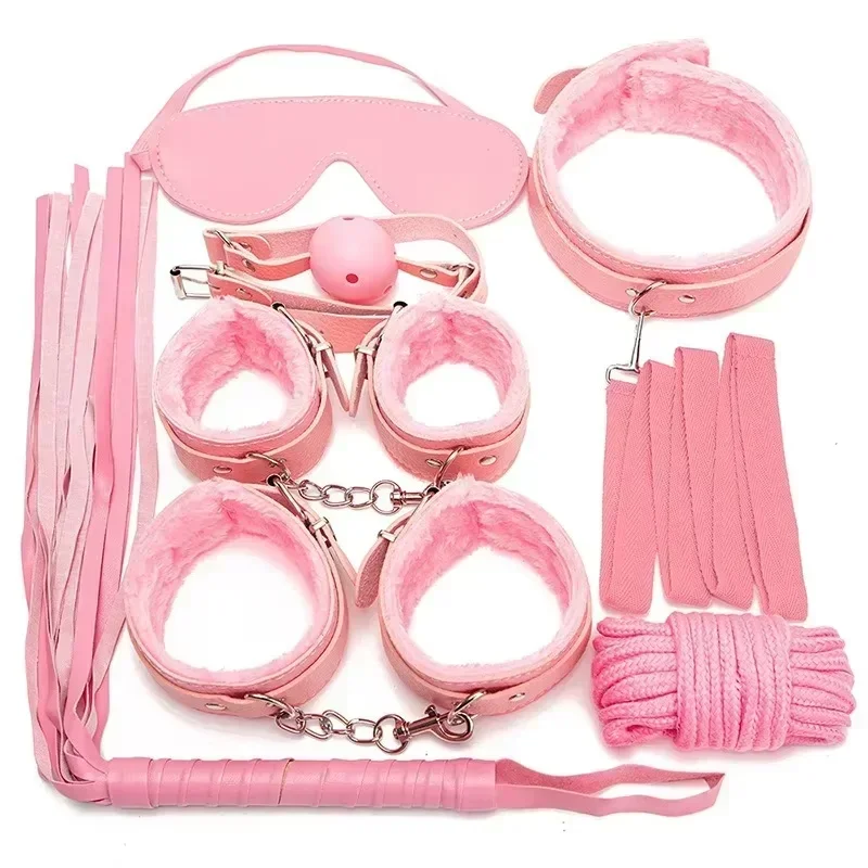 Erotic SM BDSM bondage set leather plush sex toy bondage set handcuffs feather eye mask flirting couple sex adult game thumbnail 3