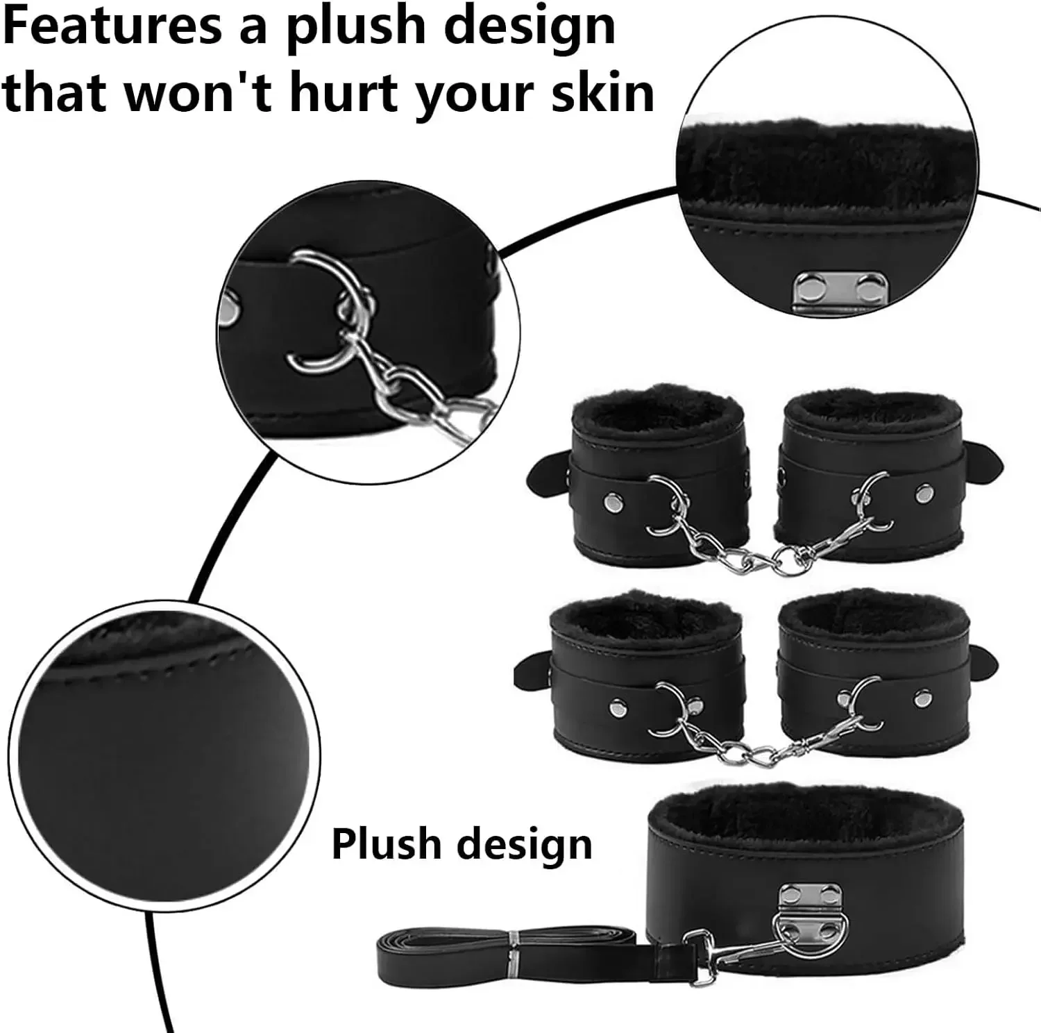 Erotic SM BDSM bondage set leather plush sex toy bondage set handcuffs feather eye mask flirting couple sex adult game thumbnail 4