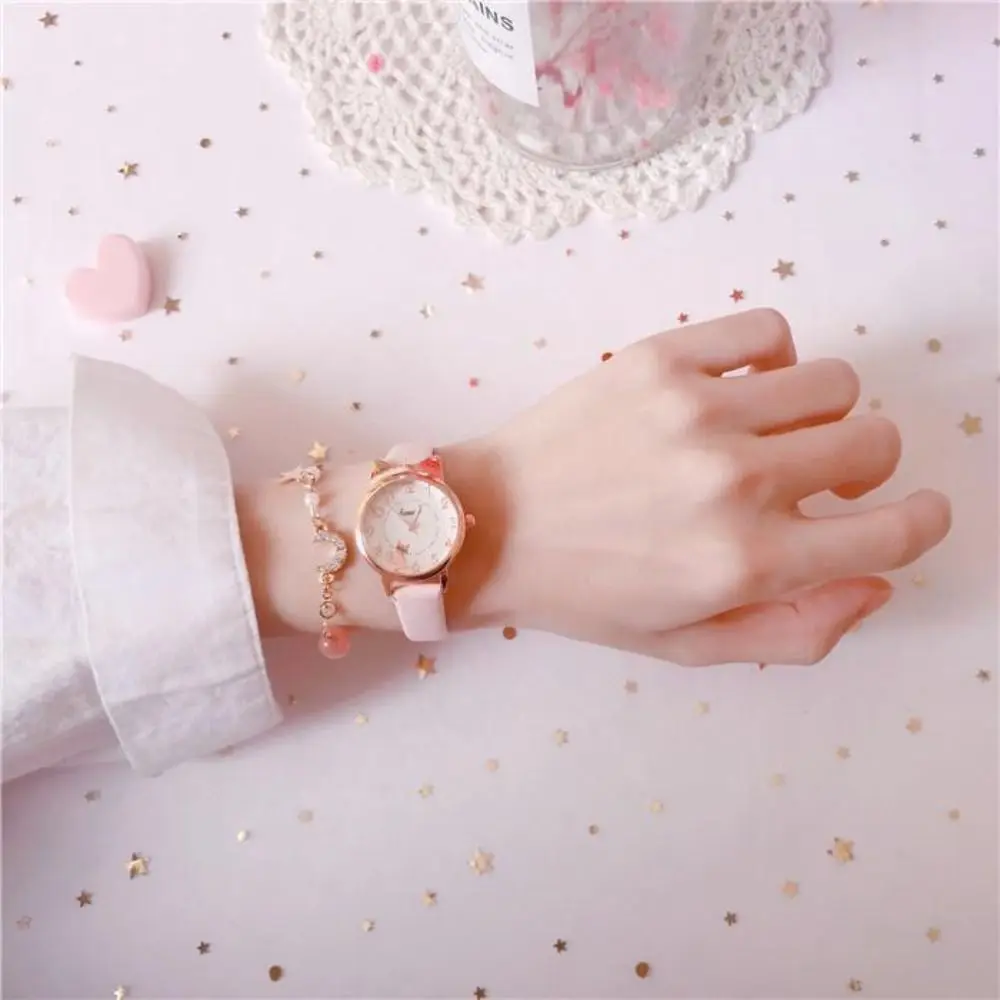 High Quality Quartz Clock Watch Bracelet Set Cat Ear Leather Watchband Quartz Watch Cute Casual Bracelet thumbnail 2