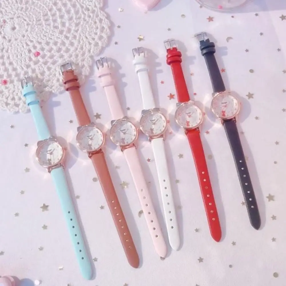 High Quality Quartz Clock Watch Bracelet Set Cat Ear Leather Watchband Quartz Watch Cute Casual Bracelet thumbnail 4