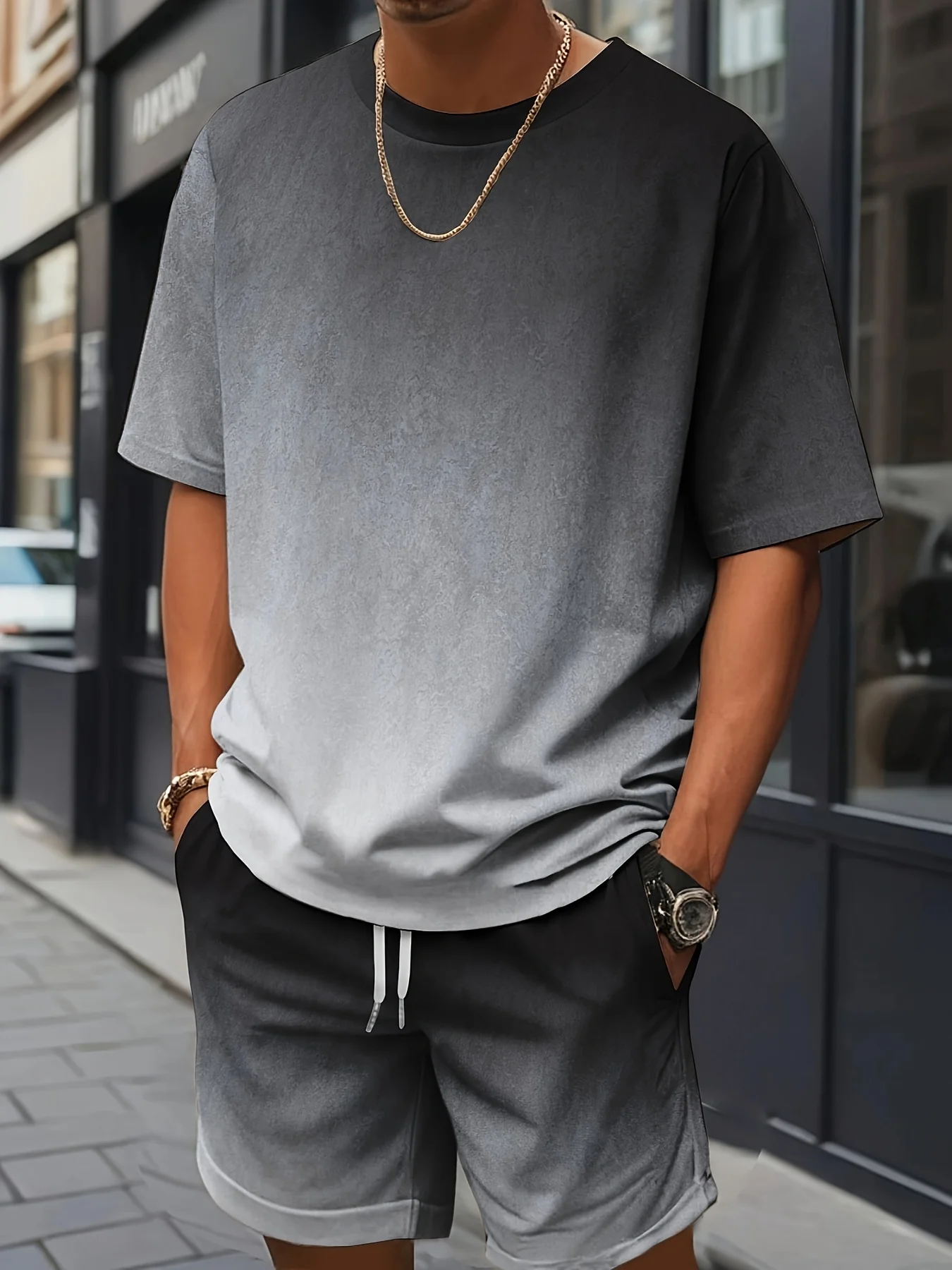 New Men's Summer Set Short-Sleeve T-Shirt Two-Piece Set Stylish Athletic Wear 3D Gradient Print Casual Shorts and T-Shirt Set thumbnail 3