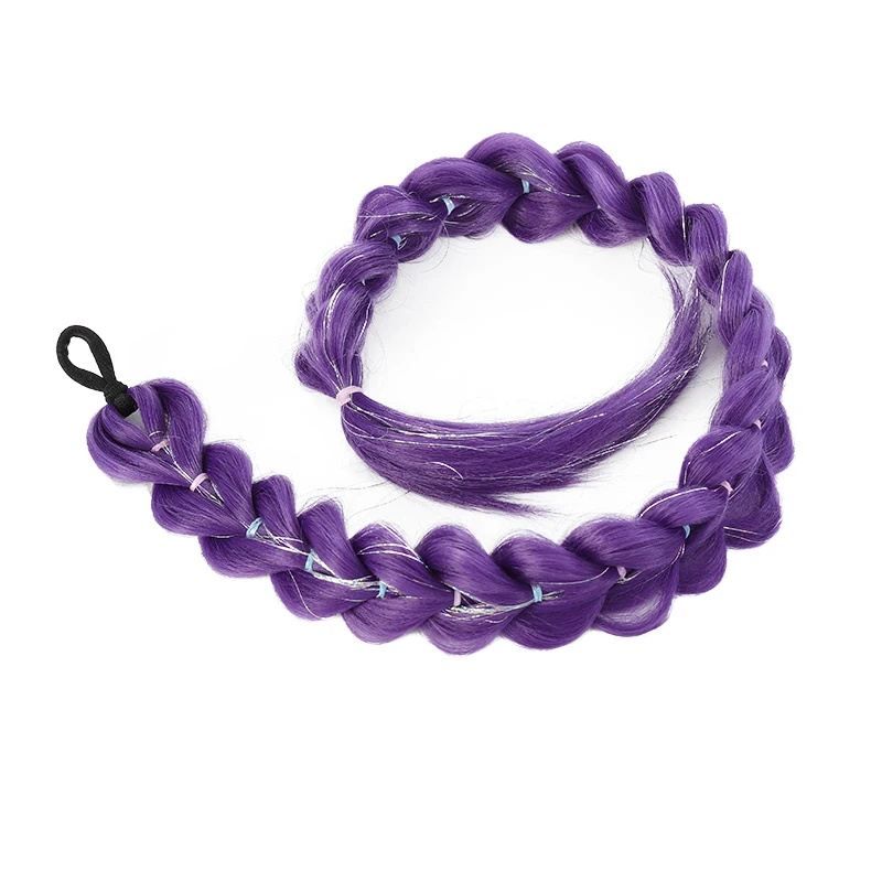 Purple kpop witch hunting group  cosplay anime wig with the same headband golden thread ponytail wig braid thumbnail 4