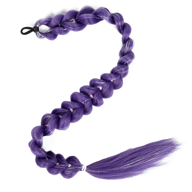 Purple kpop witch hunting group  cosplay anime wig with the same headband golden thread ponytail wig braid thumbnail 6