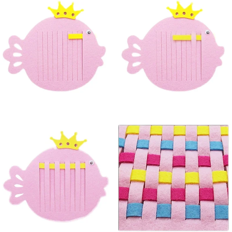 Children Handmade Weaving Toys Non-woven Weaving Material Art Craft Set for Kid Cartoon Flower Fruit Fish Ocean Animal TMZ thumbnail 2