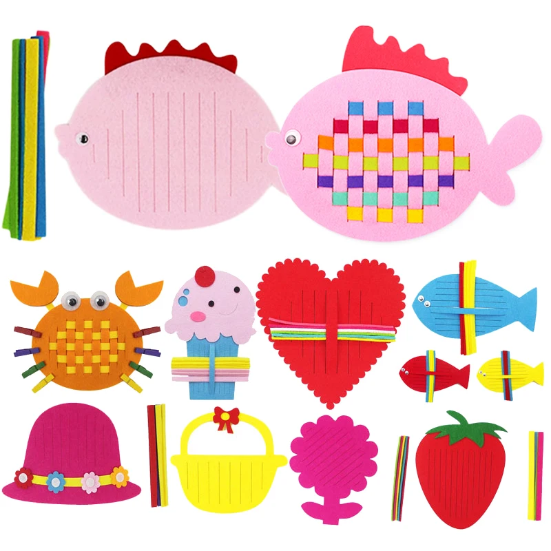 Children Handmade Weaving Toys Non-woven Weaving Material Art Craft Set for Kid Cartoon Flower Fruit Fish Ocean Animal TMZ thumbnail 4