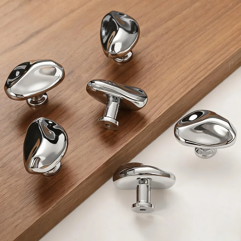 French light-luxury bright-silver handle–minimalist single-hole knob for wardrobe doors drawers and cabinets furniture hardware