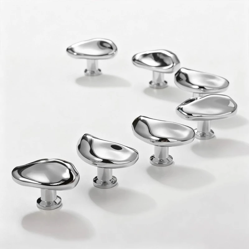French light-luxury bright-silver handle–minimalist single-hole knob for wardrobe doors drawers and cabinets furniture hardware thumbnail 5