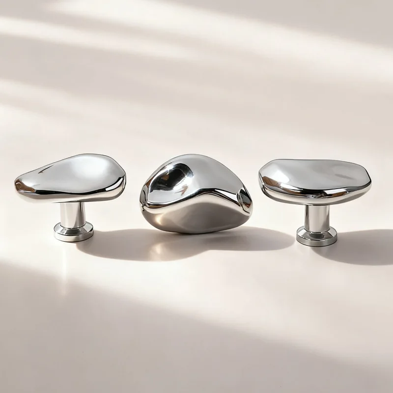French light-luxury bright-silver handle–minimalist single-hole knob for wardrobe doors drawers and cabinets furniture hardware thumbnail 4