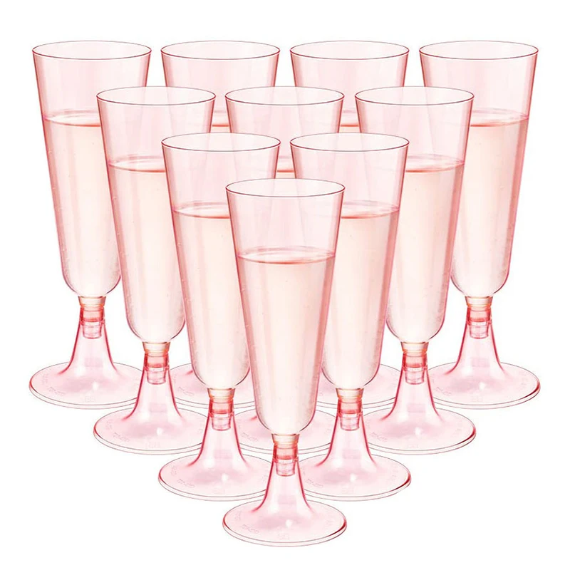 Hot Sale 10Pcs Pink Champagne Cup Disposable Plastic Flutes Cup Wedding Birthday Party Supplies Bar Drink Red Wine Ice Cream Cup
