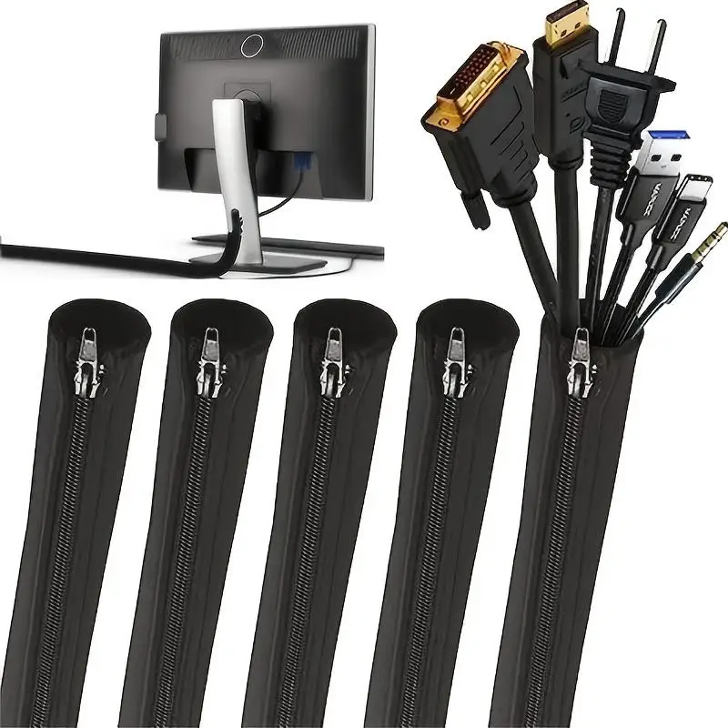 1/2/4 PCS Flexible Cable Management Sleeve Cord Organizer with Zipper Universal Cable Sleeve Wrap Cover Home Office Desktop thumbnail 3