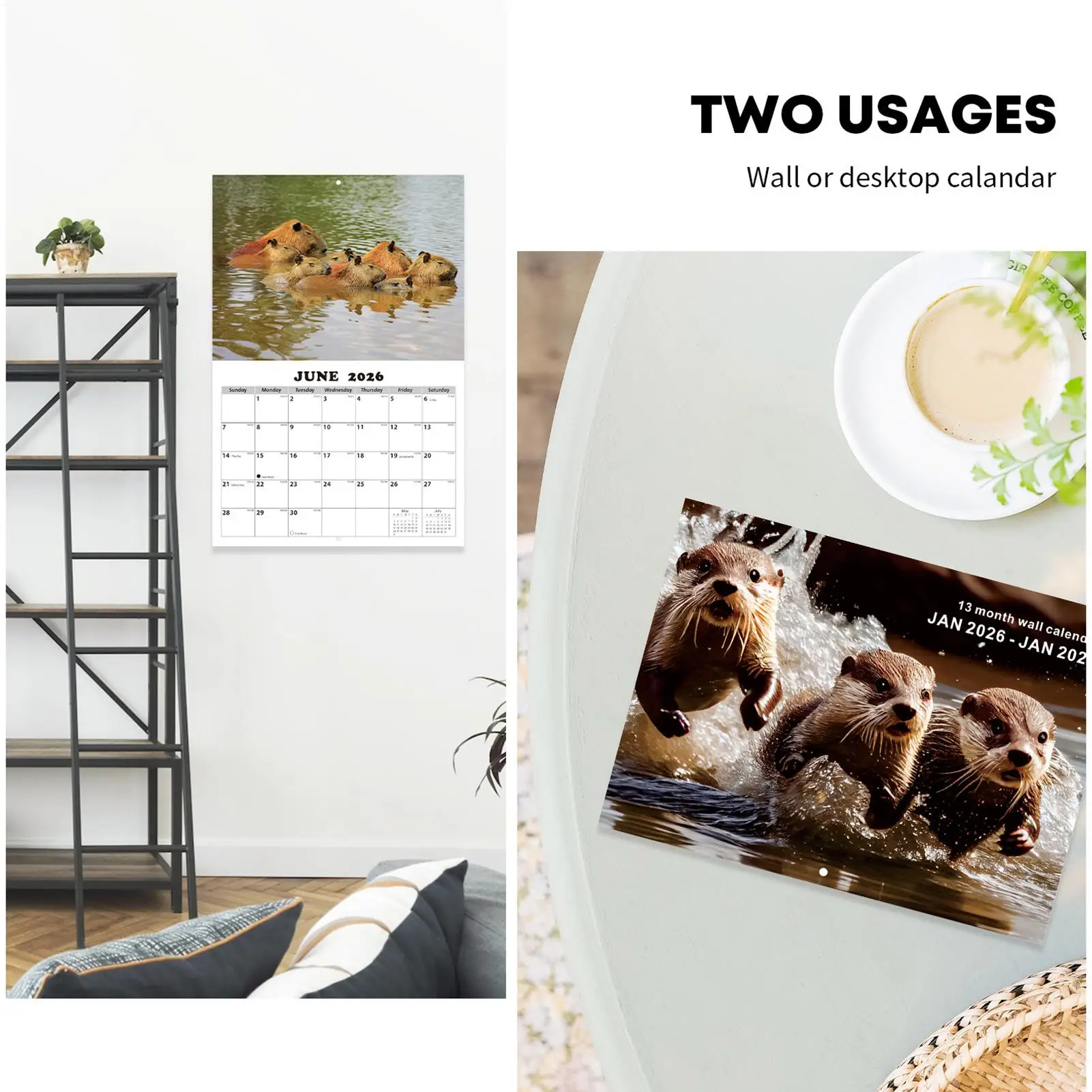 Monthly Calendar 2026-2027 Wall Capybara-Themed Personal Time Management Planner School Year Calendar for Home School Office thumbnail 2