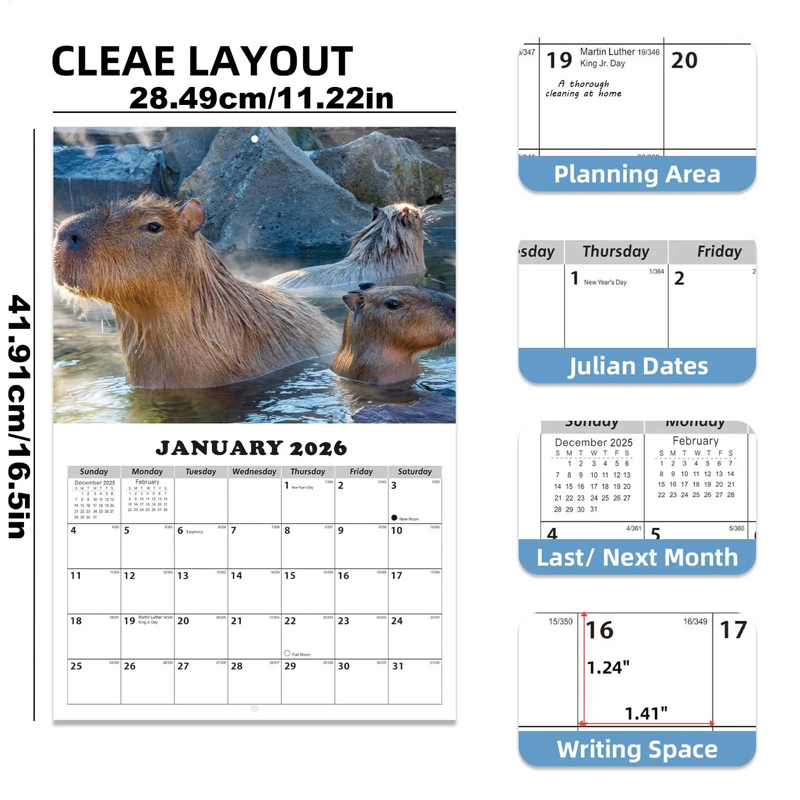 Monthly Calendar 2026-2027 Wall Capybara-Themed Personal Time Management Planner School Year Calendar for Home School Office thumbnail 6