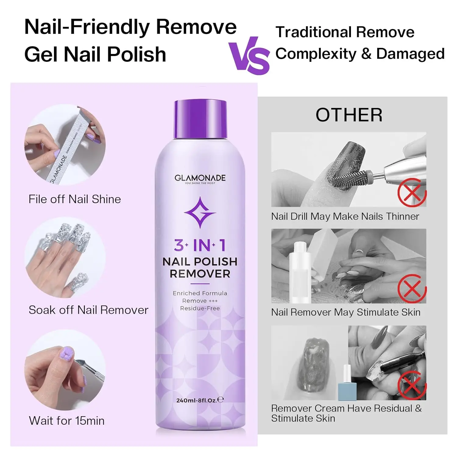 Professional Soak off Gel Nail Polish Remover Enriched with Natural Grape Seed Oil  for Gel Acrylic Nail Glue Dip Powder thumbnail 3