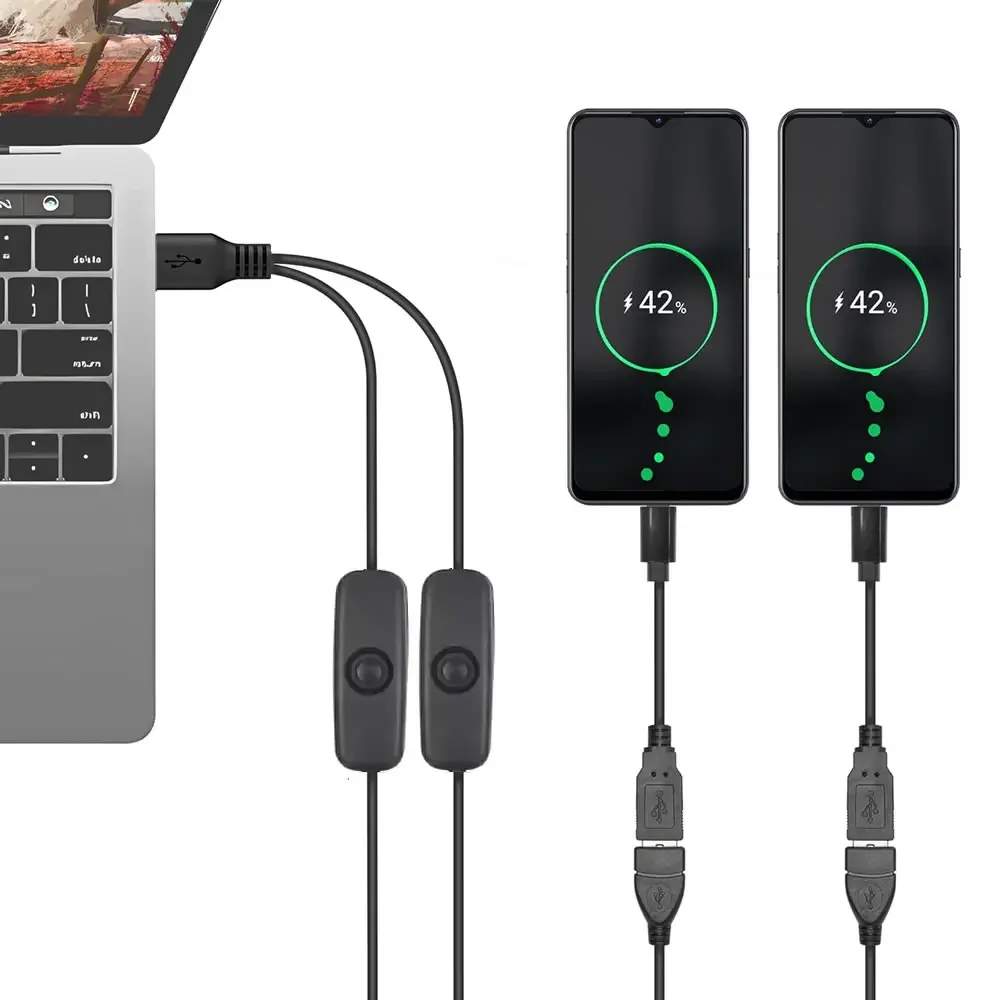 USB 1 in 2 Extension Cable with On/Off Switch USB Male to Female Hub Splitter Charing Cord for LED Lamp/Fan/LED Strips etc thumbnail 5
