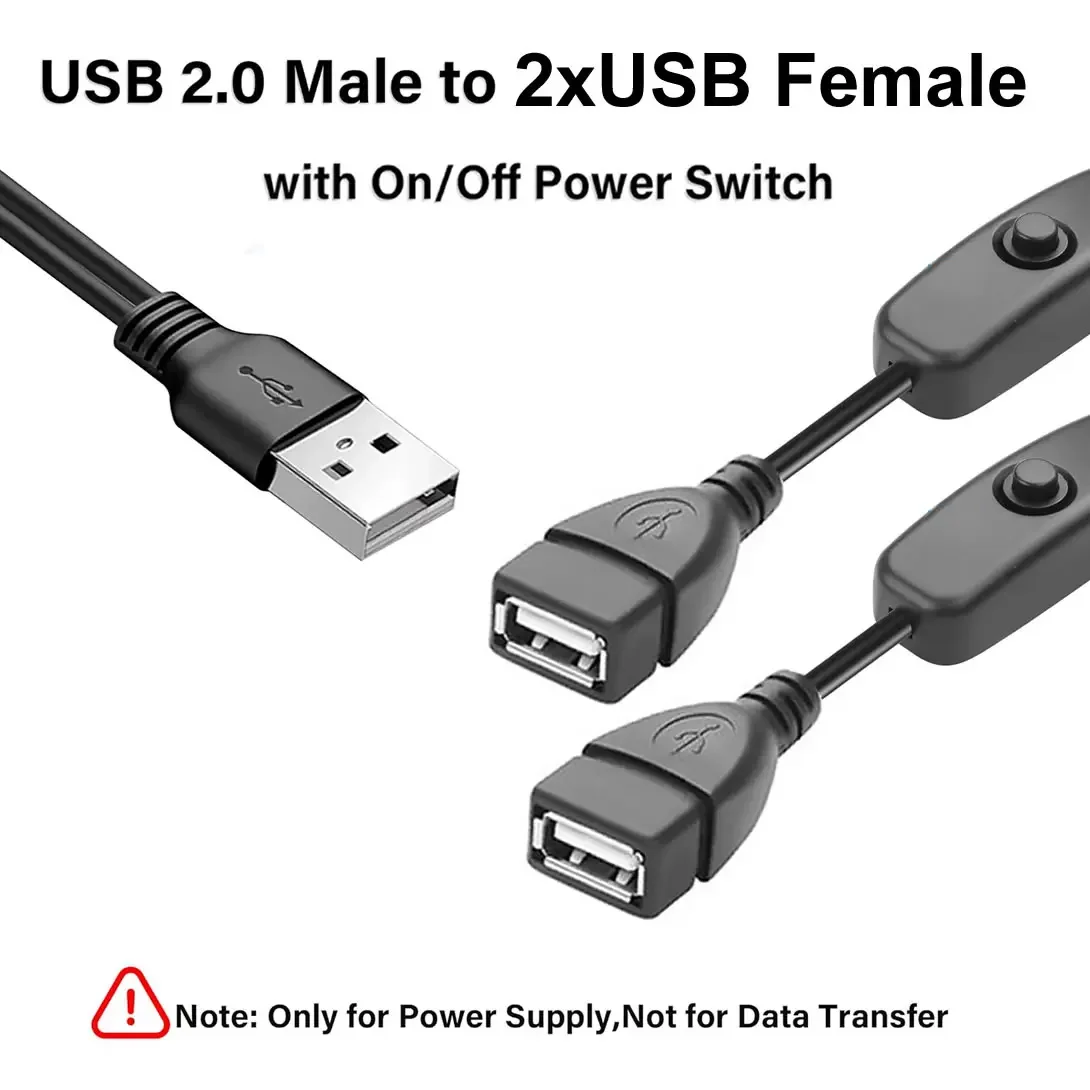 USB 1 in 2 Extension Cable with On/Off Switch USB Male to Female Hub Splitter Charing Cord for LED Lamp/Fan/LED Strips etc thumbnail 2