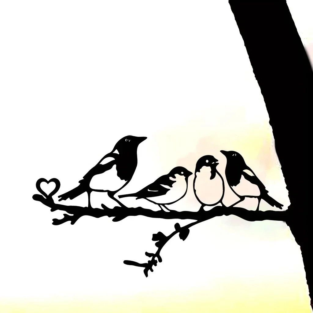 1pc Metal Four Birds On Branch Steel Silhouette Metal Wall Art Home Garden Yard Patio Outdoor Statue Stake Decoration Perfect thumbnail 6
