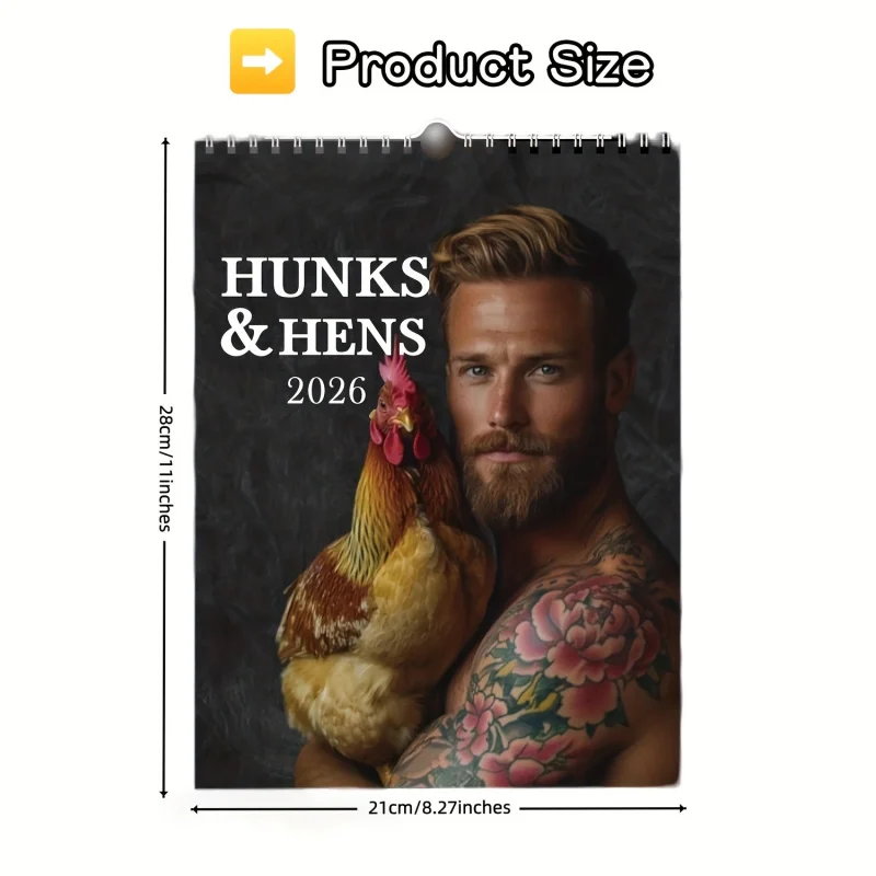 【Flower Arm Man Calendar】2026Humorous Hen Theme Wall Calendar - Monthly planner with dates，Suitable for home office decoration thumbnail 2