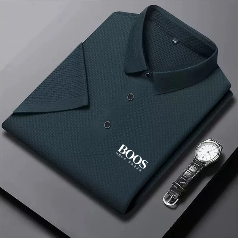 New men's high-quality ice silk short sleeved polo shirt for summer fashion, casual, comfortable, breathable and cool top thumbnail 3