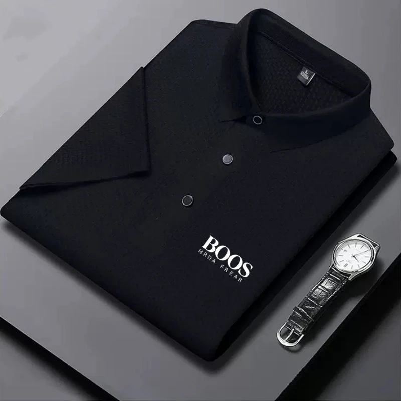New men's high-quality ice silk short sleeved polo shirt for summer fashion, casual, comfortable, breathable and cool top thumbnail 5