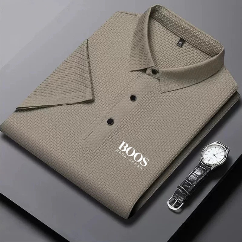 New men's high-quality ice silk short sleeved polo shirt for summer fashion, casual, comfortable, breathable and cool top thumbnail 4
