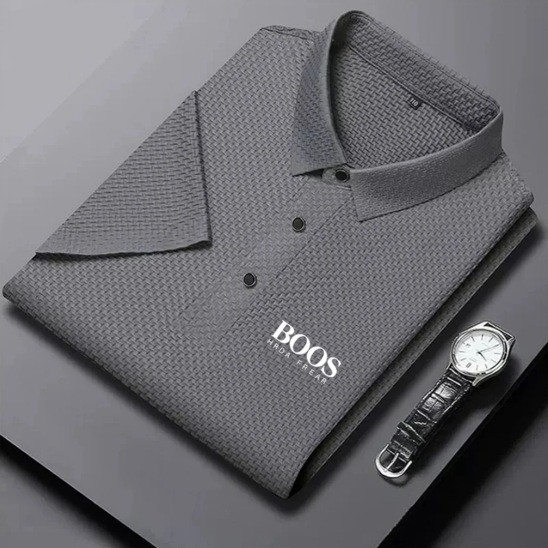 New men's high-quality ice silk short sleeved polo shirt for summer fashion, casual, comfortable, breathable and cool top thumbnail 2