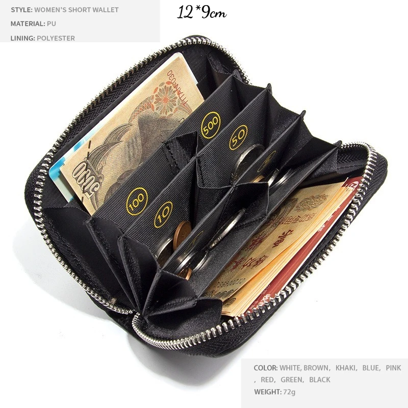 New Simple PU Leather Coin Purse Zipper Mini Wallets Portable Multi-coin Slots Money Bag Card Holder Short Purse for Women Men thumbnail 2