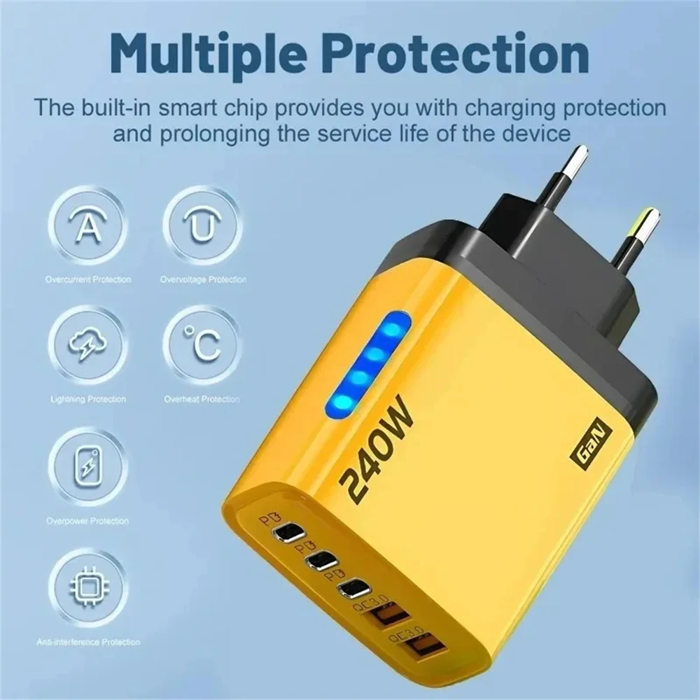 240W USB C Charger Quick Charge QC 3.0 PD Fast Charging Type C Phone Charger Adapter for iPhone Samsung Xiaomi Wall USB Chargers thumbnail 5