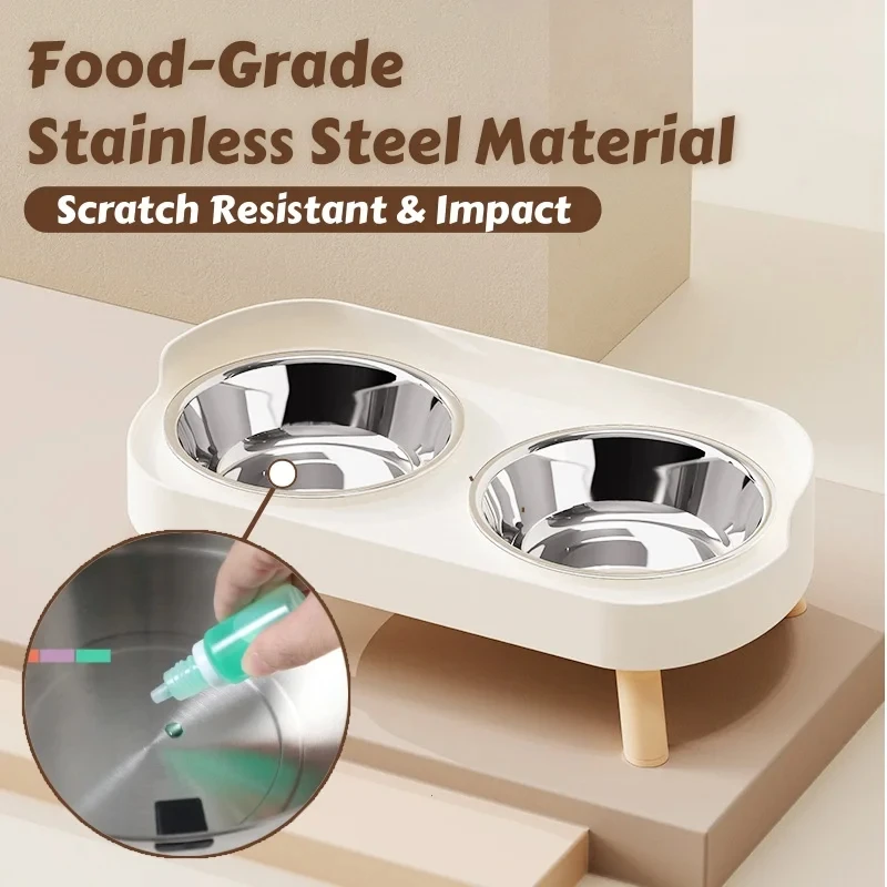 Dopamine Colorful Elevated Pet Feeder: Dual Stainless Steel Bowls with Neck Support - Fashion Food & Water Station for Pets thumbnail 4