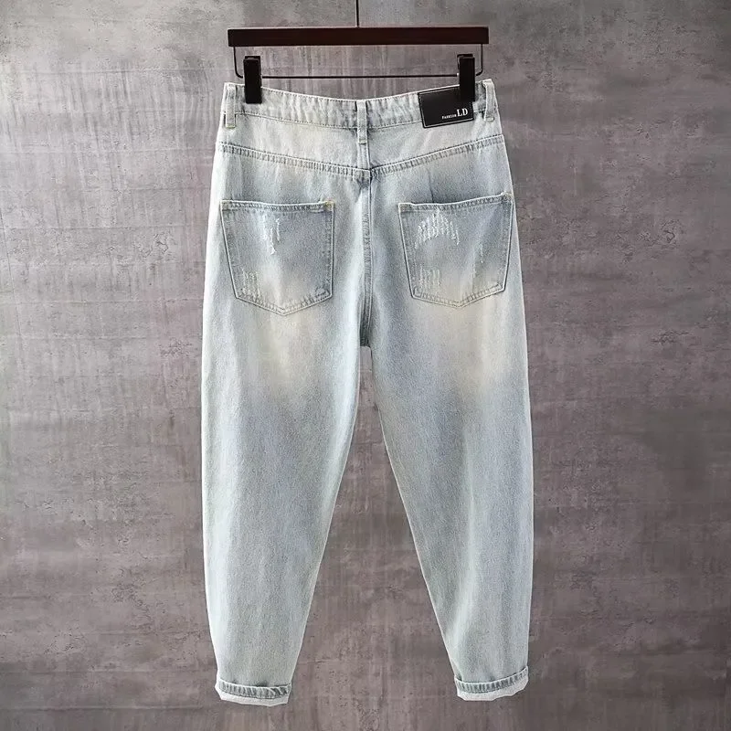 Spring New All Match Youth Trendy Brand Men's Cowboy Pants Retro Quarter Pants Loose and Versatile Popularity Harun Pants thumbnail 2