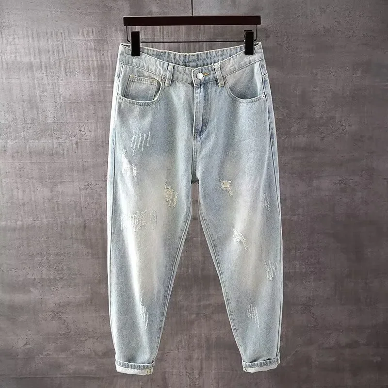 Spring New All Match Youth Trendy Brand Men's Cowboy Pants Retro Quarter Pants Loose and Versatile Popularity Harun Pants
