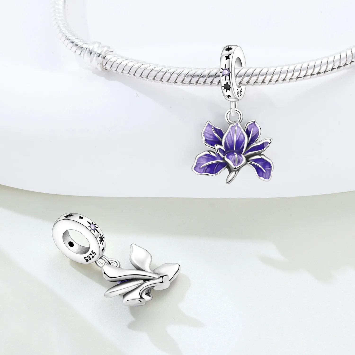 Original 925 Sterling Silver Flowers Plant Elements Blooming Iris Pendant Charms Beads For Necklace DIY Bracelet Fine Jewellery thumbnail 2