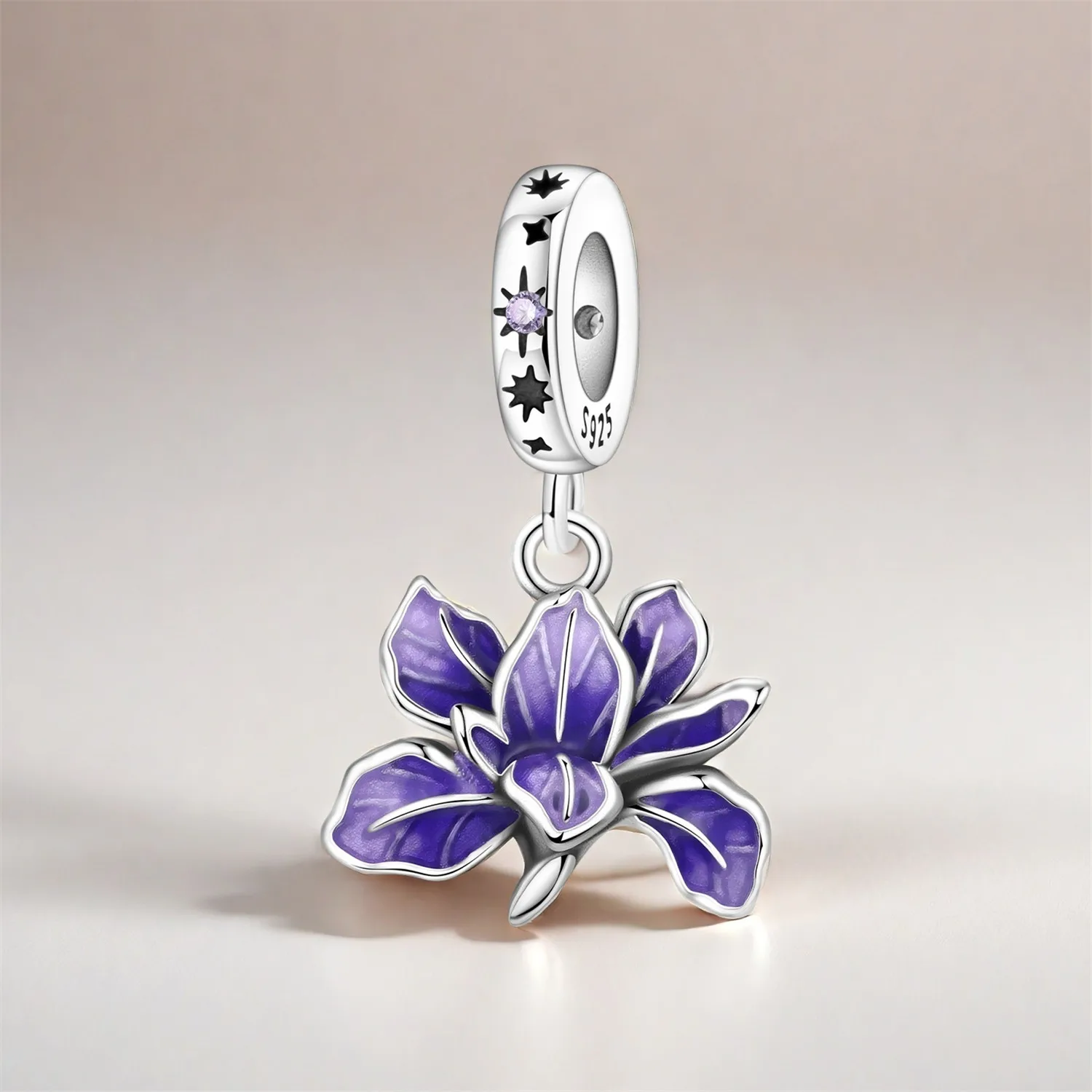 Original 925 Sterling Silver Flowers Plant Elements Blooming Iris Pendant Charms Beads For Necklace DIY Bracelet Fine Jewellery thumbnail 6