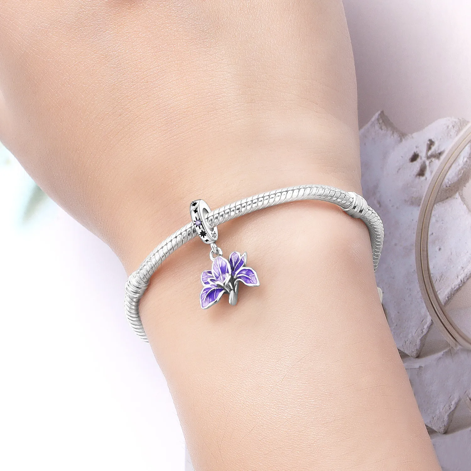 Original 925 Sterling Silver Flowers Plant Elements Blooming Iris Pendant Charms Beads For Necklace DIY Bracelet Fine Jewellery thumbnail 4