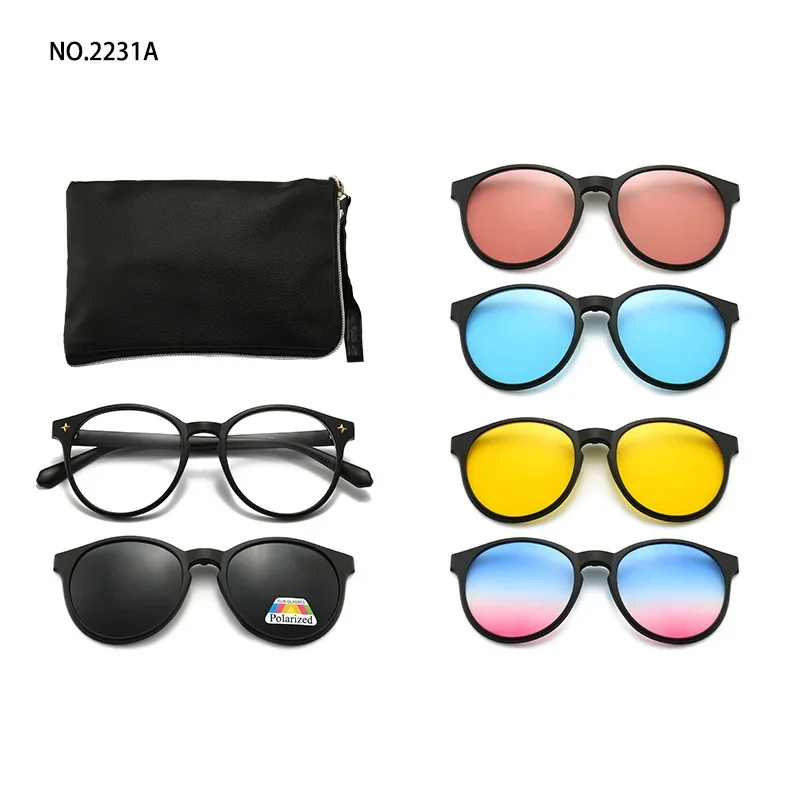 2 In 1 Custom Men Women Polarized Optical Magnetic Sunglasses Clip Magnet Clip on Sunglasses Clip on Sun Glasses Big Oval Frame thumbnail 3