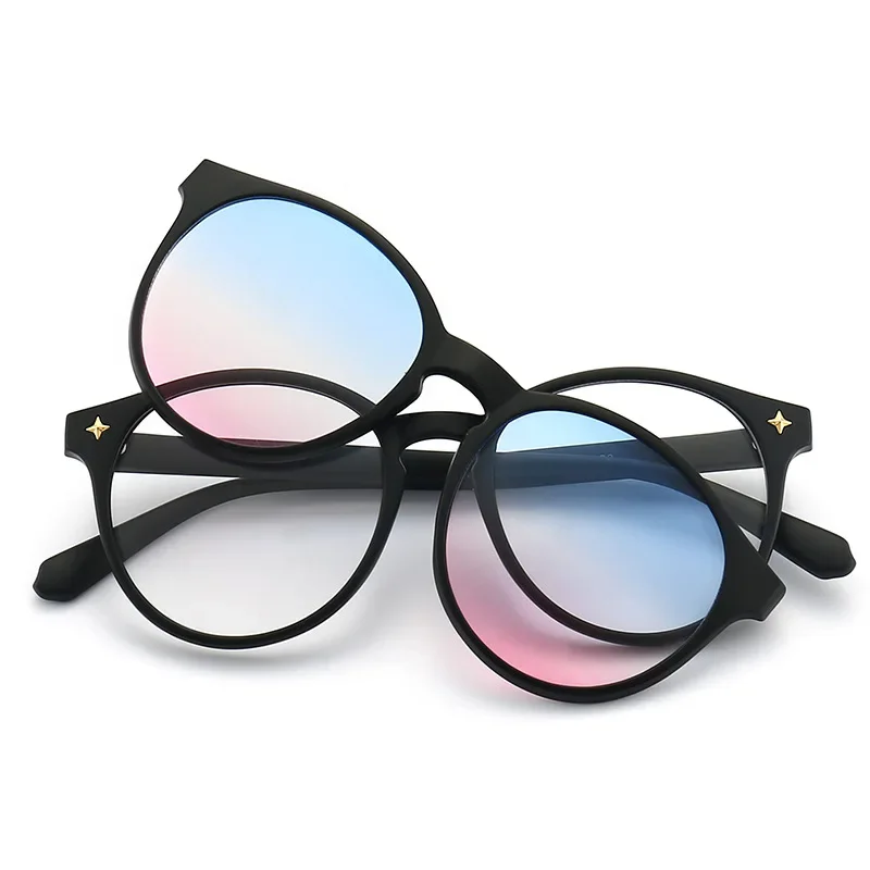 2 In 1 Custom Men Women Polarized Optical Magnetic Sunglasses Clip Magnet Clip on Sunglasses Clip on Sun Glasses Big Oval Frame thumbnail 5