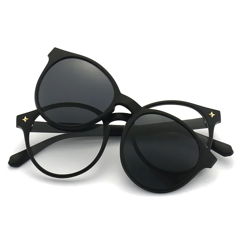 2 In 1 Custom Men Women Polarized Optical Magnetic Sunglasses Clip Magnet Clip on Sunglasses Clip on Sun Glasses Big Oval Frame thumbnail 4