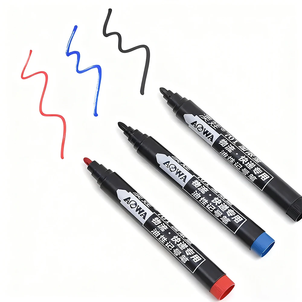 10 PCS Waterproof Quick Dry Marker Pen Oil-based Permanent | Black Blue Red Ink for School Office Supplies Marker Pens thumbnail 3