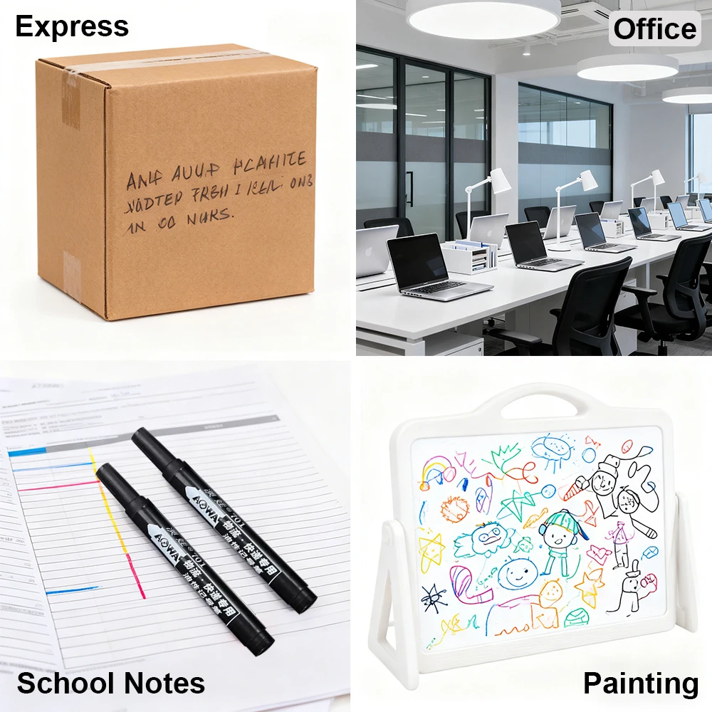 10 PCS Waterproof Quick Dry Marker Pen Oil-based Permanent | Black Blue Red Ink for School Office Supplies Marker Pens thumbnail 5