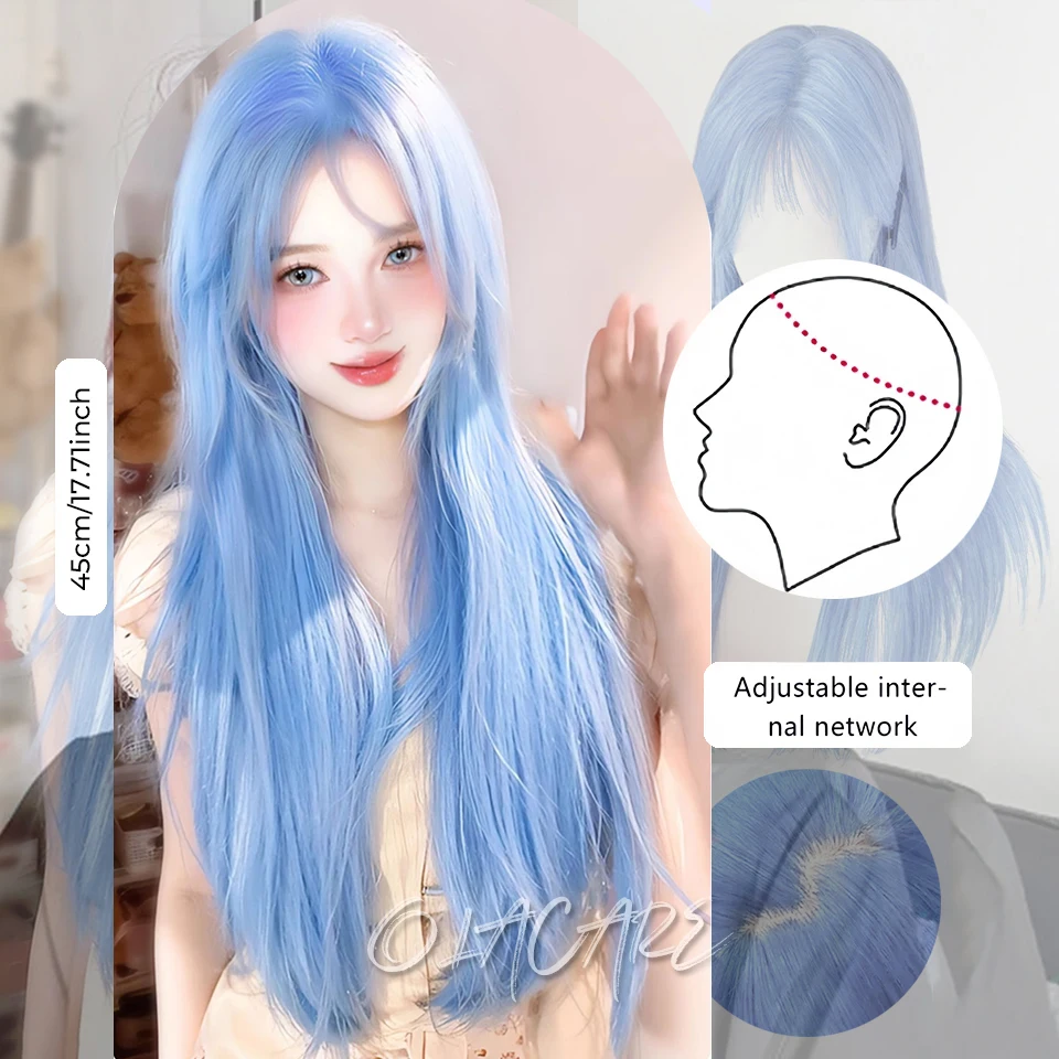 Synthetic Short Straight Wig with Long Ponytail Hairbun Lolita Cosplay Party Harajuku Black Blue Green Wig With Bangs for Women thumbnail 3