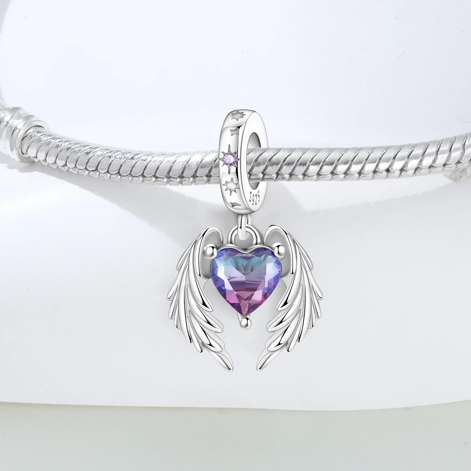 Original Charms Beads 925 Sterling Silver Zircon LOVE Winged Protect Heart Pendant For DIY Necklace Bracelet Fine Jewellery Gift thumbnail 3