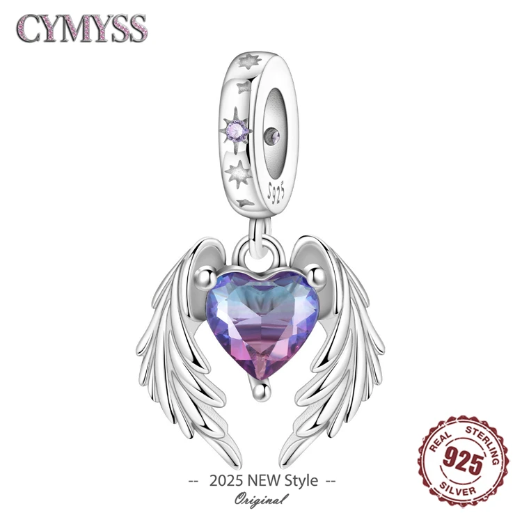 Original Charms Beads 925 Sterling Silver Zircon LOVE Winged Protect Heart Pendant For DIY Necklace Bracelet Fine Jewellery Gift