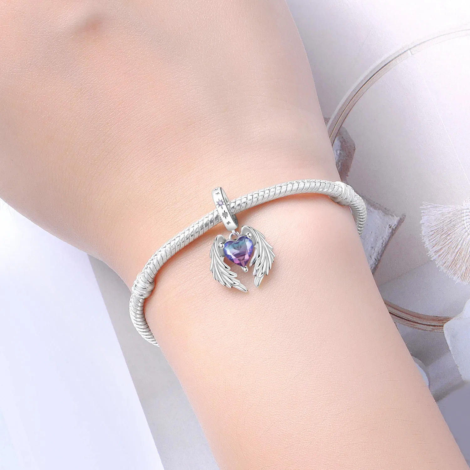 Original Charms Beads 925 Sterling Silver Zircon LOVE Winged Protect Heart Pendant For DIY Necklace Bracelet Fine Jewellery Gift thumbnail 5