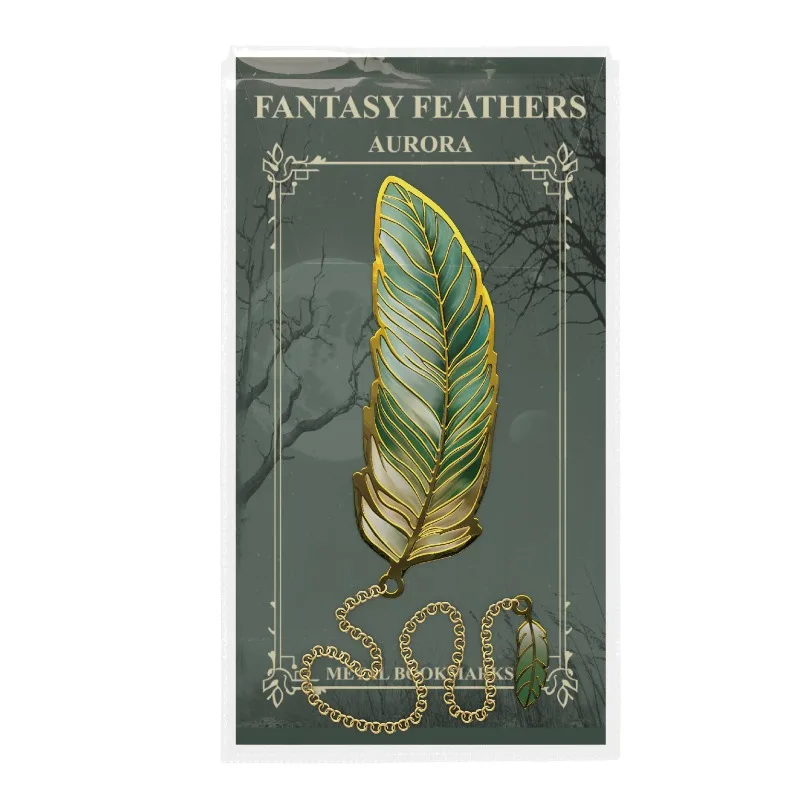 Vintage Feather Gold Stamped Metal Bookmark with Metal Chain Pendant, Exquisite Bookmark, Book Page Divider, Office Stationery thumbnail 5