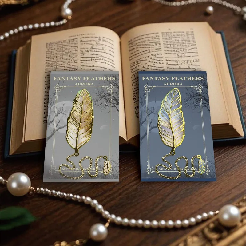 Vintage Feather Gold Stamped Metal Bookmark with Metal Chain Pendant, Exquisite Bookmark, Book Page Divider, Office Stationery thumbnail 4